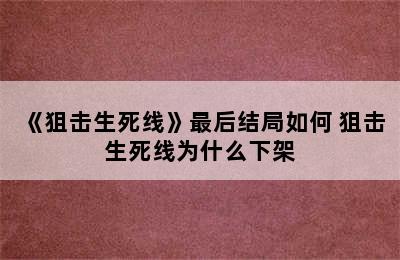 《狙击生死线》最后结局如何 狙击生死线为什么下架